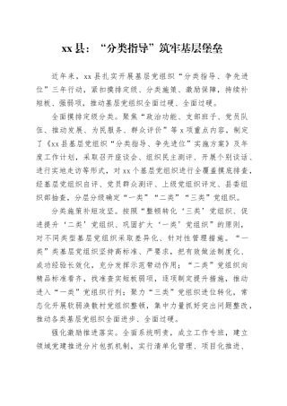 县基层党建宣传稿“分类指导”筑牢基层堡垒