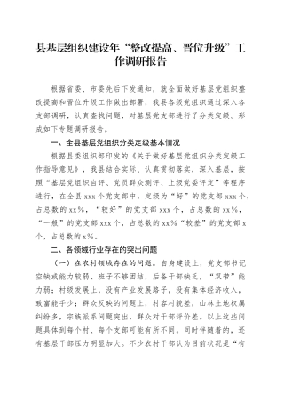 县基层组织建设年“整改提高、晋位升级”工作调研报告