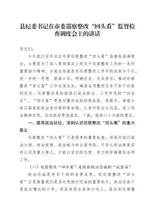 县纪委书记在市委巡察整改“回头看”监督检查调度会上的讲话