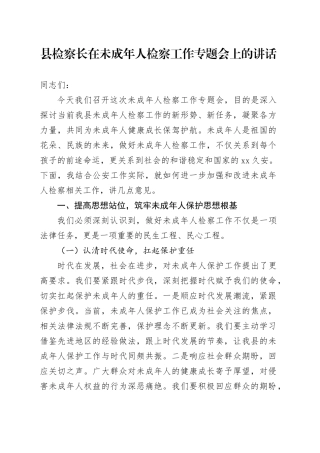 县检察长在未成年人检察工作专题会上的讲话