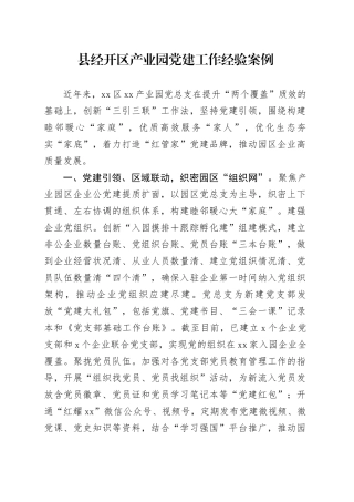 县经开区产业园党建工作经验案例