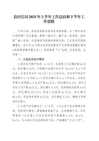 县经信局2025年上半年工作总结和下半年工作思路