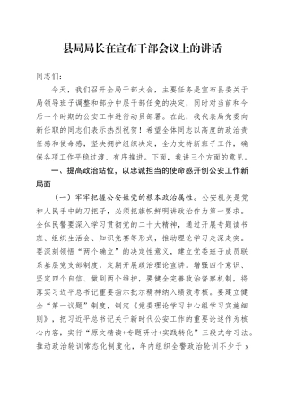 县局局长在宣布干部会议上的讲话