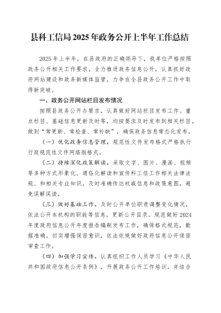 县科工信局2025年政务公开上半年工作总结