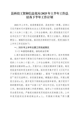 县科技工贸和信息化局2025年上半年工作总结及下半年工作计划
