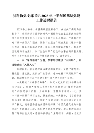 县科协党支部书记2025年上半年抓基层党建工作述职报告
