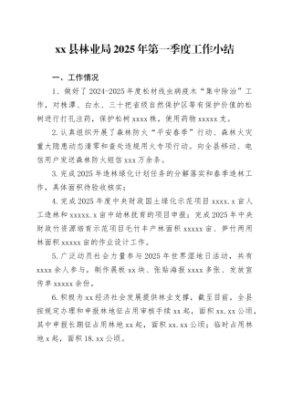 县林业局2025年第一季度工作小结