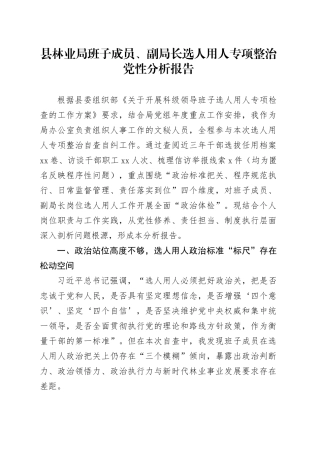 县林业局班子成员、副局长选人用人专项整治党性分析报告