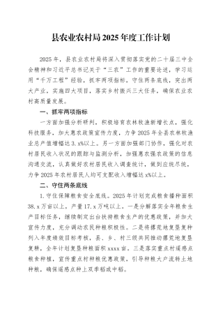 县农业农村局2025年度工作计划
