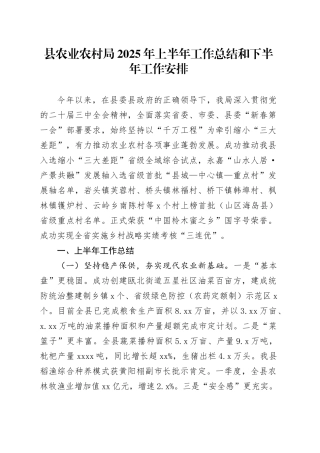 县农业农村局2025年上半年工作总结和下半年工作安排