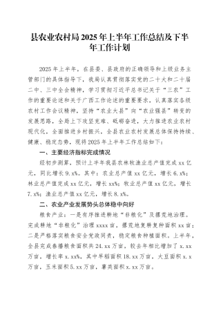 县农业农村局2025年上半年工作总结及下半年工作计划