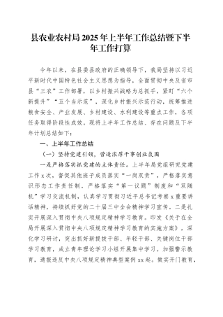 县农业农村局2025年上半年工作总结暨下半年工作打算