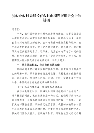 县农业农村局局长在农村电商发展推进会上的讲话