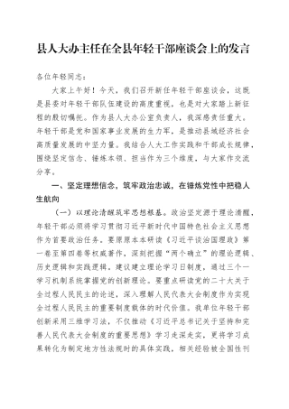 县人大办主任在全县年轻干部座谈会上的发言