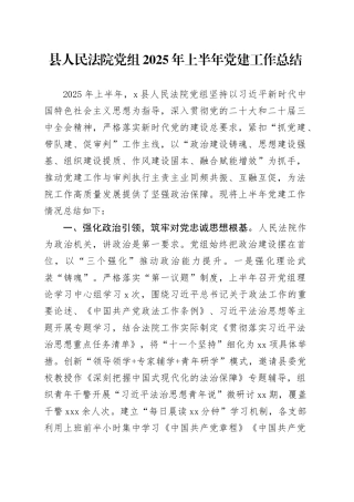 县人民法院党组2025年上半年党建工作总结