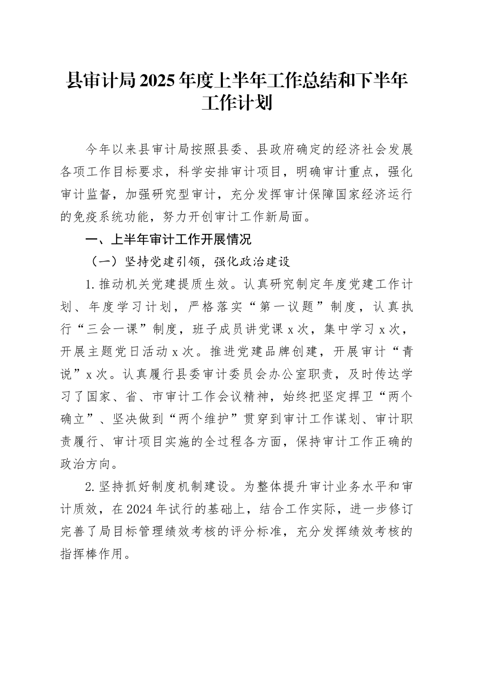 县审计局2025年度上半年工作总结和下半年工作计划_第1页