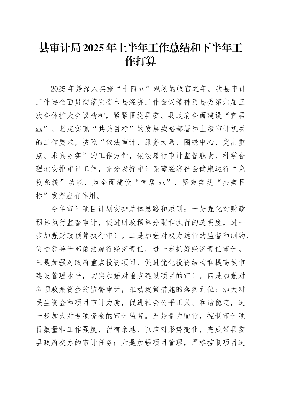 县审计局2025年上半年工作总结和下半年工作打算_第1页