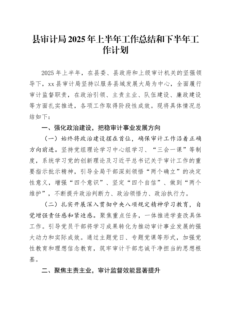 县审计局2025年上半年工作总结和下半年工作计划_第1页