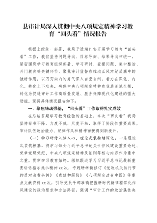 县审计局深入贯彻中央八项规定精神学习教育“回头看”情况报告