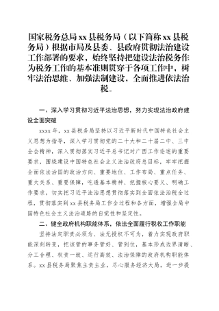 县税务局 20XX年度法治政府建设情况报告
