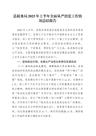 县税务局2025年上半年全面从严治党工作情况总结报告