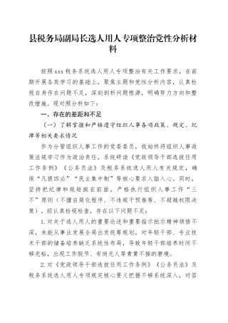 县税务局副局长选人用人专项整治党性分析材料