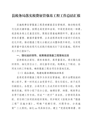 县税务局落实税费征管强基工程工作总结汇报