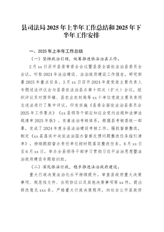 县司法局2025年上半年工作总结和2025年下半年工作安排