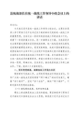 县统战部长在统一战线工作领导小组会议上的讲话