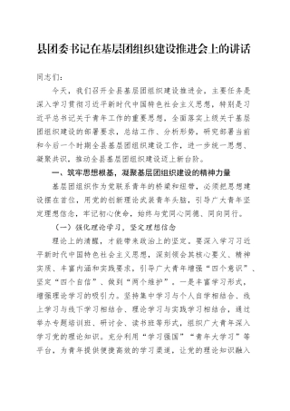 县团委书记在基层团组织建设推进会上的讲话