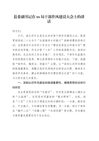 县委副书记在xx局干部作风建设大会上的讲话