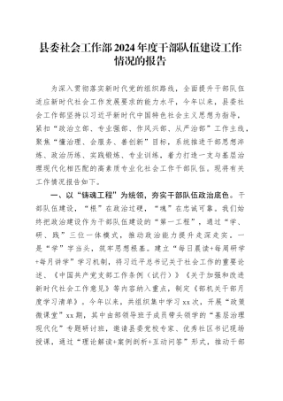 县委社会工作部2024年度干部队伍建设工作情况的报告