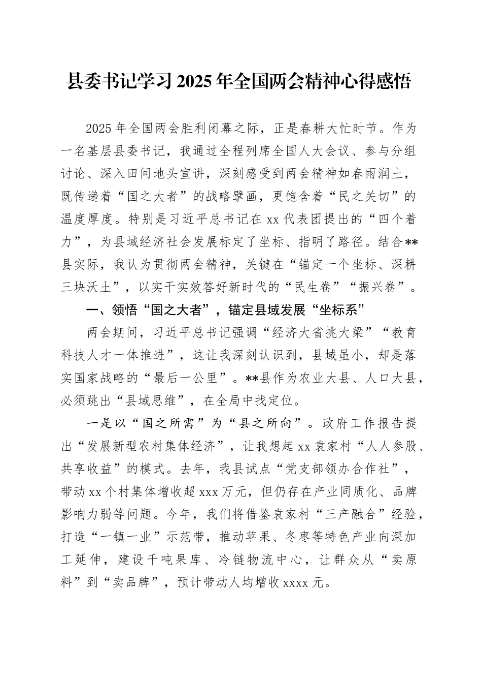 县委书记学习2025年全国两会精神心得感悟_第1页