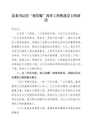 县委书记在“放管服”改革工作推进会上的讲话