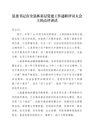 县委书记在全县抓基层党建工作述职评议大会上的点评讲话