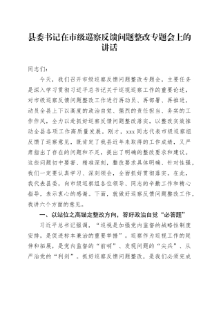 县委书记在市级巡察反馈问题整改专题会上的讲话
