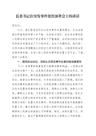 县委书记在突发事件处置部署会上的讲话