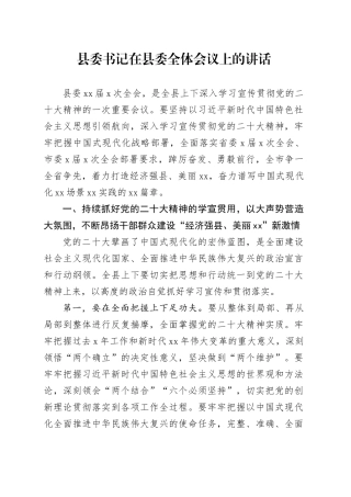 县委书记在县委全体会议上的讲话