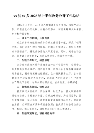 县乡2025年上半年政务公开工作总结