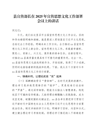 县宣传部长在2025年宣传思想文化工作部署会议上的讲话