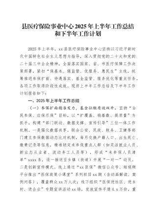 县医疗保险事业中心2025年上半年工作总结和下半年工作计划