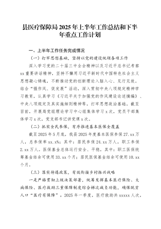 县医疗保障局2025年上半年工作总结和下半年重点工作计划