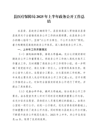 县医疗保障局2025年上半年政务公开工作总结