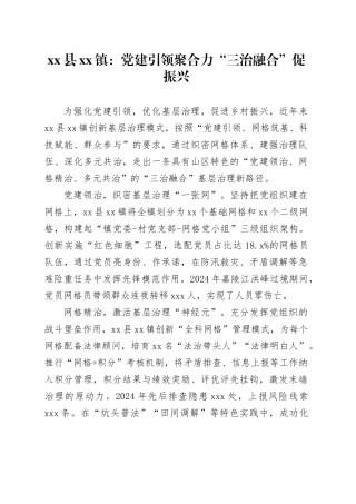 县镇党建工作：党建引领聚合力 “三治融合”促振兴