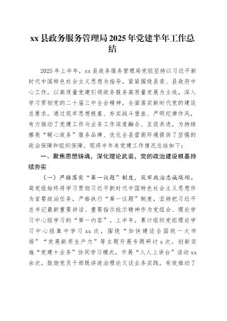 县政务服务管理局2025年党建半年工作总结