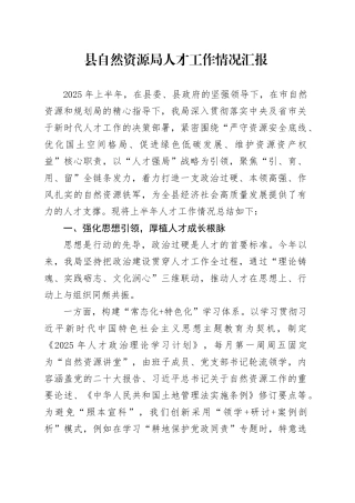 县自然资源局人才工作情况汇报