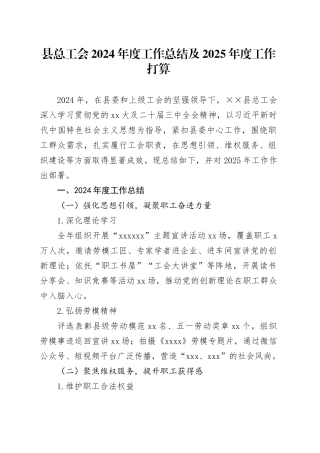 县总工会2024年度工作总结及2025年度工作打算