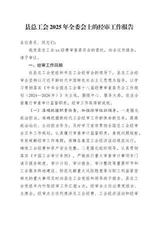 县总工会2025年全委会上的经审工作报告