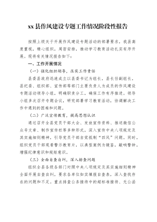 县作风建设专题工作情况阶段性报告