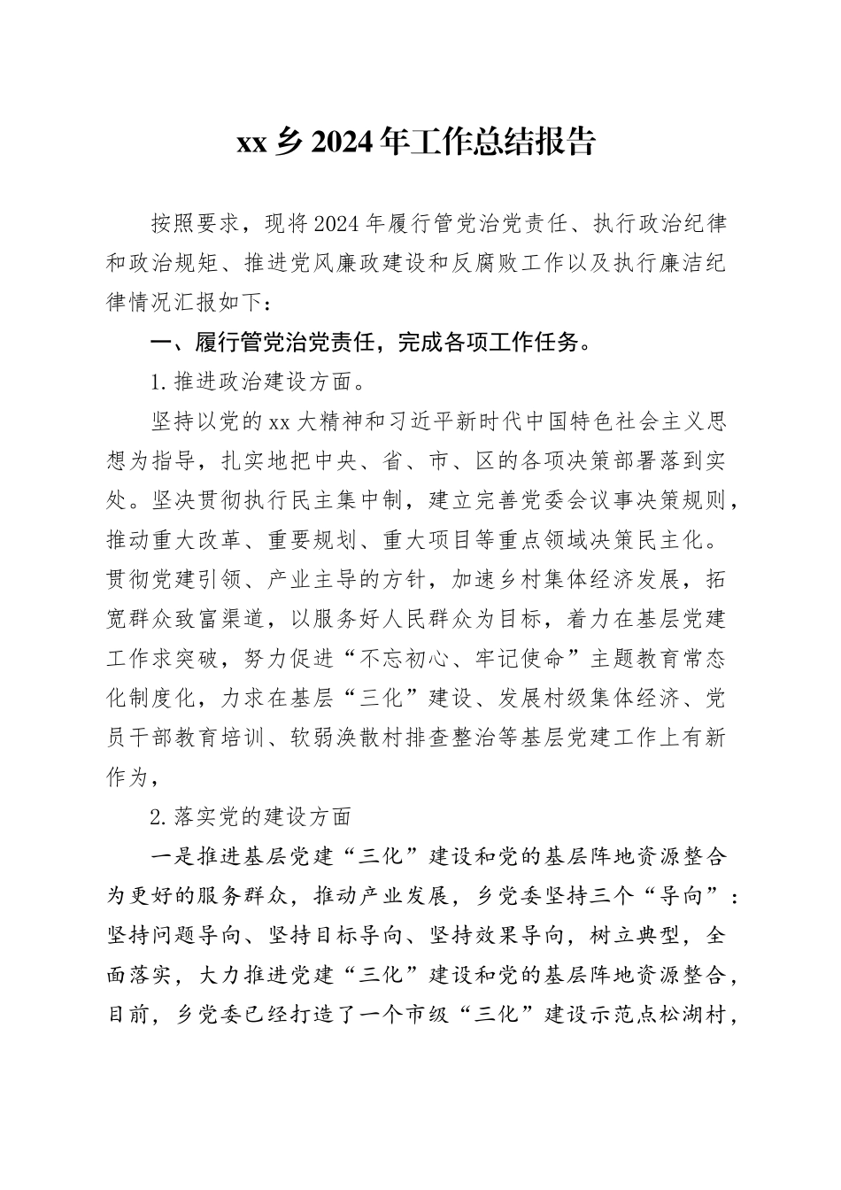 乡2024年工作总结报告_第1页